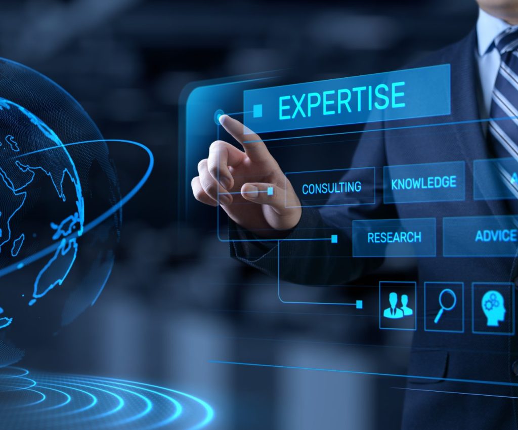 Expertise business consulting concept. Businessman pressing 
Strategy Consulting